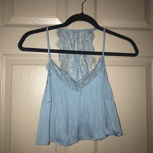Blue Lace Crop Top -Open Back!